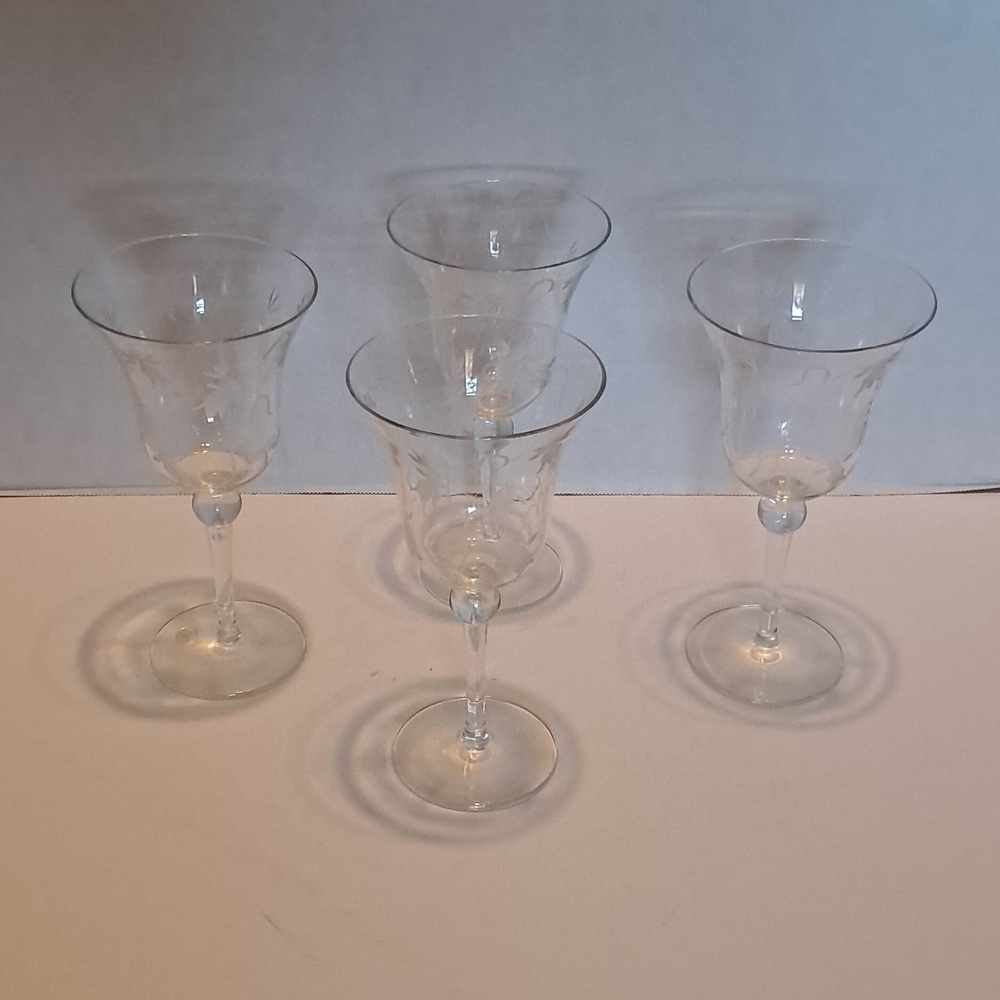 Floral Leaf Pattern Etched Crystal Hand Blown Romania Crystal Wine Glasses Set